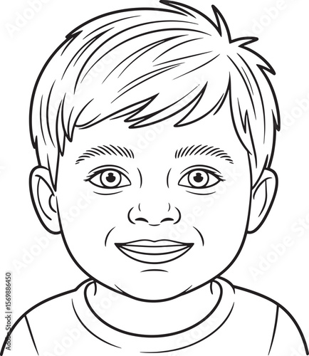 Smiling boy with spiky hair and round eyes child face
