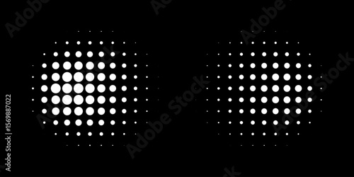 White Halftone Vector Dots Curved Gradient Pattern Background. Curve Dotted Spots using Halftone Circle Dot Texture. Vector Shape Half Tone. Abstract Logo Design Element.
