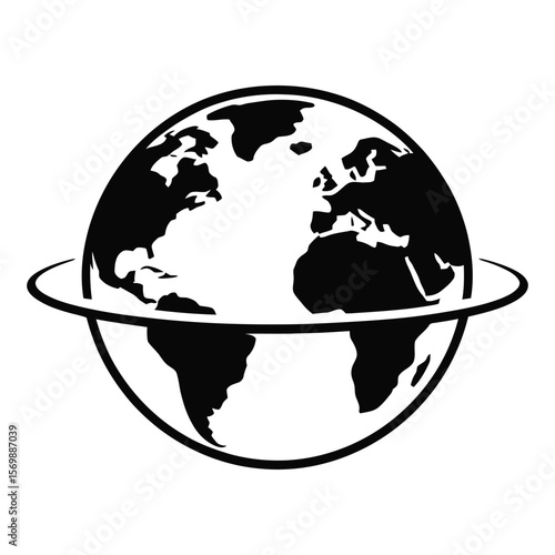 Black and White Globe Earth Icon Rotating on Axis Simple Graphic Design world
