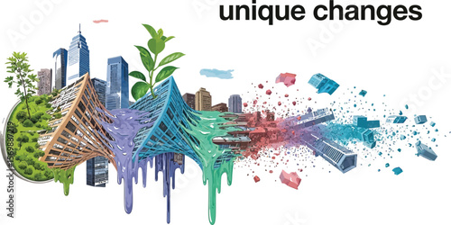 City transformation and urban development concept with modern architecture