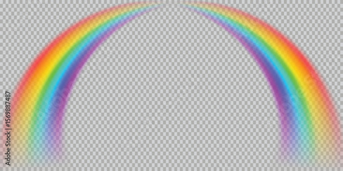 Colorful rainbow arc isolated on transparent background, vibrant weather symbol or overlay element for digital design, photo editing, or creative projects