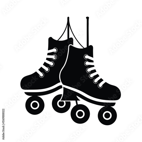 Retro Roller Skates,  Black and White Icon,  Nostalgic Design,  Simple Graphic,  Vintage Style,  Sport Equipment Illustration,  Fun Activity Image.