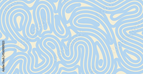 This abstract background features fluid, looping shapes in a soft sky blue against a pale cream backdrop, creating a calming and flowing visual texture ideal for versatile design applications