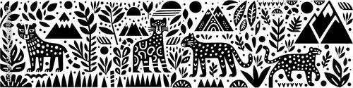 Hand‑Drawn Leopard Illustration, Tribal Wild Folk Art Pattern Vector for Jungle and Wildlife Adventure Theme Designs