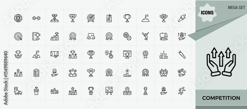 Set of Competition line icon. Contains related to fight, sprint, sports, trophy, feat and more. Line icons with editable stroke. Competition vector line icon set. Editable vector illustration.