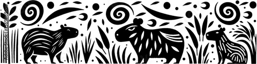 Hand‑Drawn Capybara Illustration, Tribal Animal Folk Art Pattern Vector for Wildlife and Nature-Inspired Theme Designs