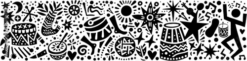 Hand‑Drawn Dancing and Drum Culture Illustration, Tribal Rhythmic Folk Art Pattern Vector for Festival and Ethnic Celebration Theme Designs