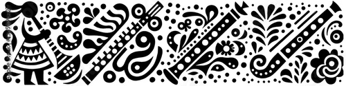 Hand‑Drawn Flute Illustration, Tribal Musical Folk Art Pattern Vector for Cultural and Melodic Adventure Themes Design