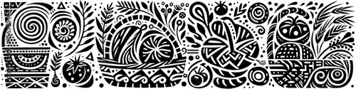 Hand‑Drawn Fruits Basket Illustration, Tribal Harvest Folk Art Pattern Vector for Kitchen and Market Adventure Themes Design