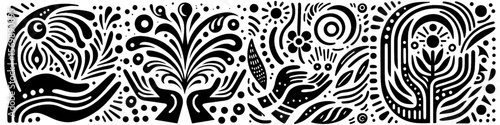 Hand‑Drawn Hand Hope Gesture Illustration, Tribal Symbolic Folk Art Pattern Vector for Faith and Humanity Adventure Themes Design