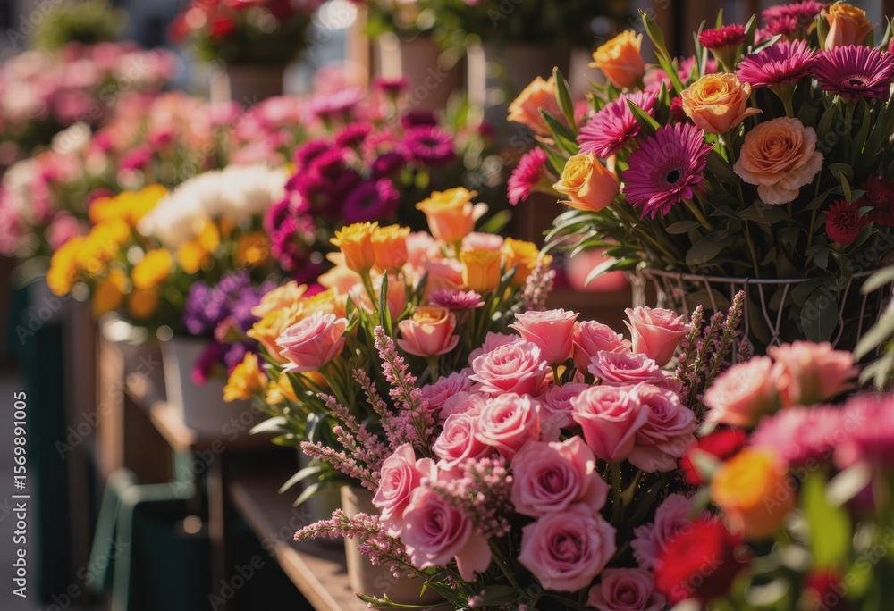 Obraz premium Vibrant flower market filled with colorful bouquets for New Year celebrations