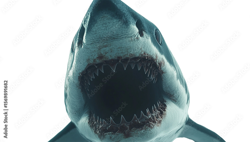 Fototapeta premium Great White Shark Jaws; Dramatic, Isolated on Transparent PNG