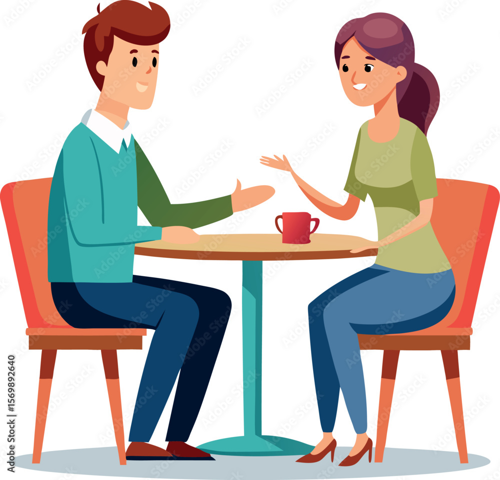 man and woman talking at table vector man and woman talking at table vector