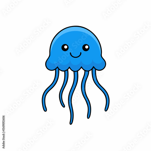 Blue Jellyfish with Flowing Tentacles and Cute Grin