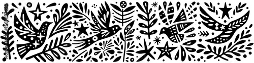 Hand‑Drawn Dove and Swallow Illustration, Tribal Bird Folk Art Pattern Vector for Peaceful and Nature-Inspired Theme Designs
