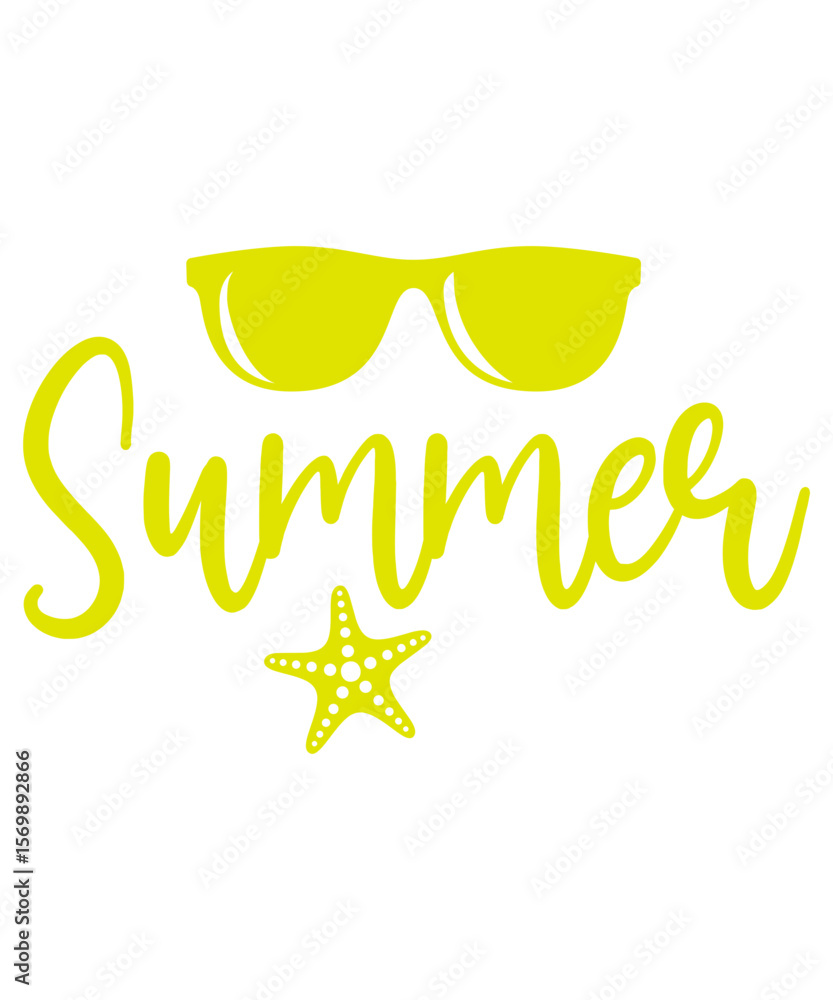 Fototapeta premium Summer typography clip art design on plain white transparent isolated background for sign, decal, card, shirt, hoodie, sweatshirt, apparel, tag, mug, icon, poster or badge