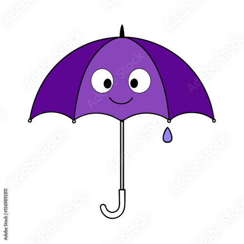 Purple Umbrella with Raindrops and Cheerful Eyes