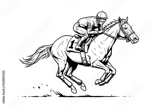 Horse Racing Sketch | Jockey Riding Galloping Thoroughbred | Equestrian Ink Drawing for Posters, Sports Art, Tattoos, Vintage Decor & Merch


