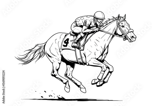 Horse Racing Sketch | Jockey Riding Galloping Thoroughbred | Equestrian Ink Drawing for Posters, Sports Art, Tattoos, Vintage Decor & Merch

