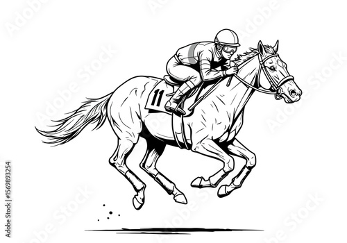 Horse Racing Sketch | Jockey Riding Galloping Thoroughbred | Equestrian Ink Drawing for Posters, Sports Art, Tattoos, Vintage Decor & Merch

