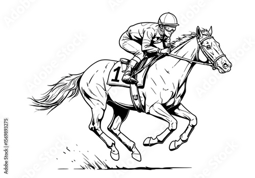 Horse Racing Sketch | Jockey Riding Galloping Thoroughbred | Equestrian Ink Drawing for Posters, Sports Art, Tattoos, Vintage Decor & Merch

