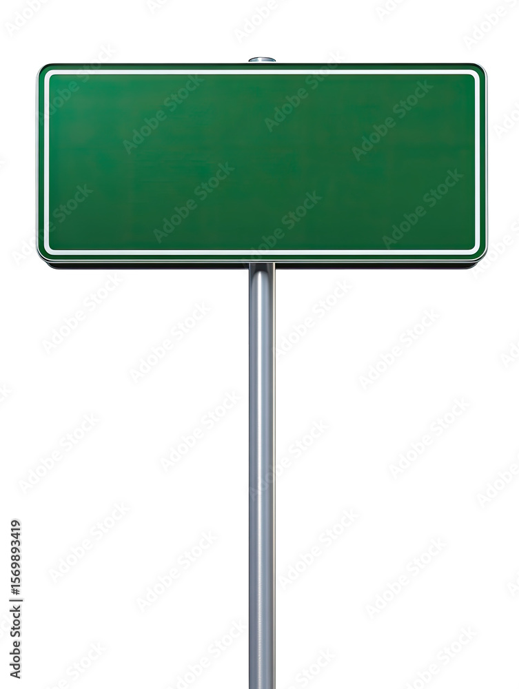 Empty green road sign on a metal pole Empty green road sign on a metal pole