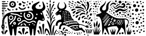 Hand‑Drawn Texas Longhorn Illustration, Tribal Western Folk Art Pattern Vector for Ranch and Cowboy Adventure Themes Design