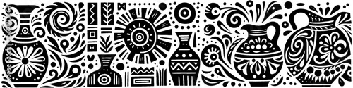 Hand‑Drawn Vase Clay Pottery Illustration, Tribal Ceramic Folk Art Pattern Vector for Home and Artisan Craft Adventure Themes Design