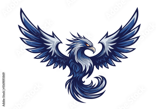 Blue Phoenix Vector Logo | Majestic Mythical Fire Bird with Wings Spread | Fierce Eagle-Inspired Mascot Art for Gaming, Branding, Tattoos & Fantasy Themes