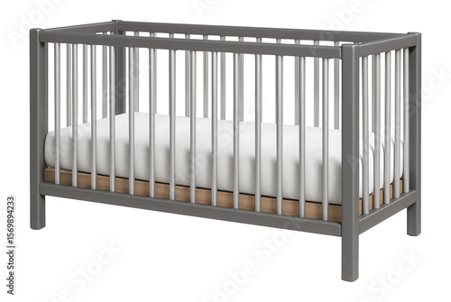 Εκτύπωση καμβά An industrial-style crib with a simple design, suitable for use in a public children's center