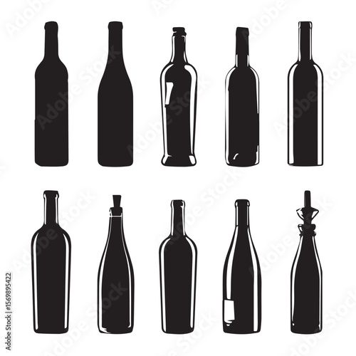 wine bottle silhouette set, Black & White silhouette set 