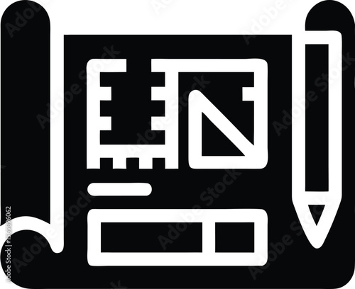 Architectural blueprint plan and pencil icon