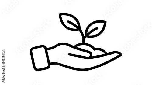 Young sprout with three leaves in hand solid icon, ecology concept, seedling with handful of soil on hand sign on white background, young growth icon in glyph style for mobile. Vector graphics
