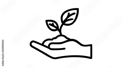 Young sprout with three leaves in hand solid icon, ecology concept, seedling with handful of soil on hand sign on white background, young growth icon in glyph style for mobile. Vector graphics
