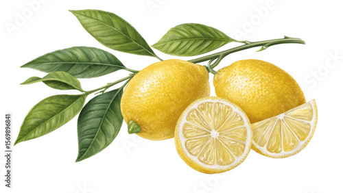 Wallpaper Mural Lemons on Branch, Watercolor Illustration, Isolated on Transparent Background, Citrus Fruit, Botanical Art, Lemon, Citrus, Illustration Torontodigital.ca