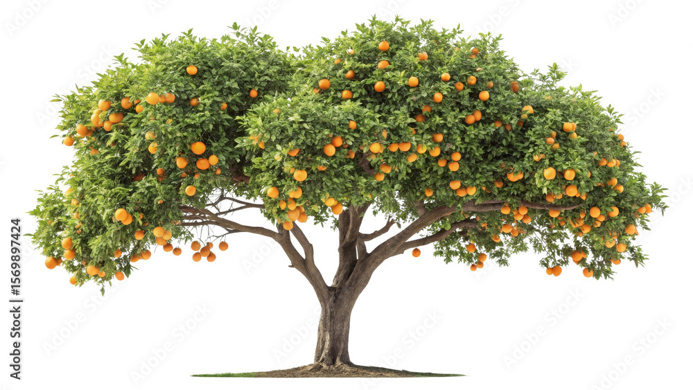 Fototapeta premium Orange Tree with Fruit, Isolated on Transparent Background, Citrus Tree Stock Photo, Full Tree Composition, Orange, Citrus, Fruit Tree