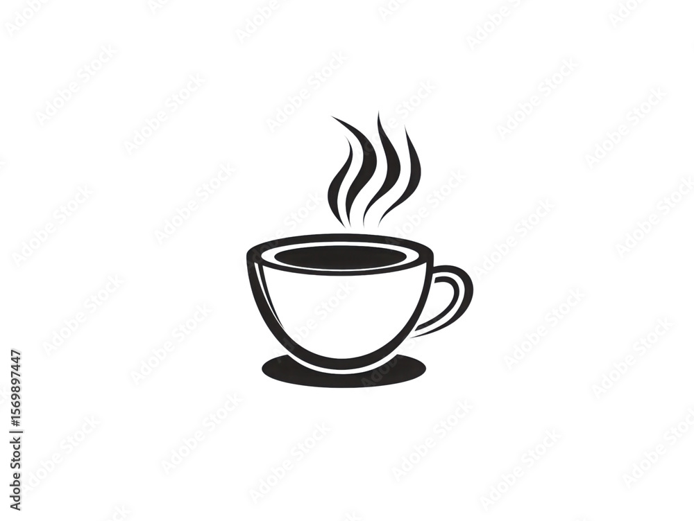 Obraz premium A black and white coffee cup with steam rising from it