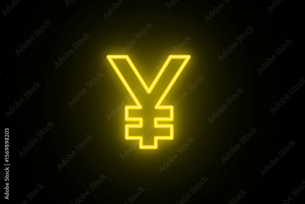 Obraz premium Neon glowing yellow color japanese yen icon on black background. Neon yen icon. Yen sign icon outline.