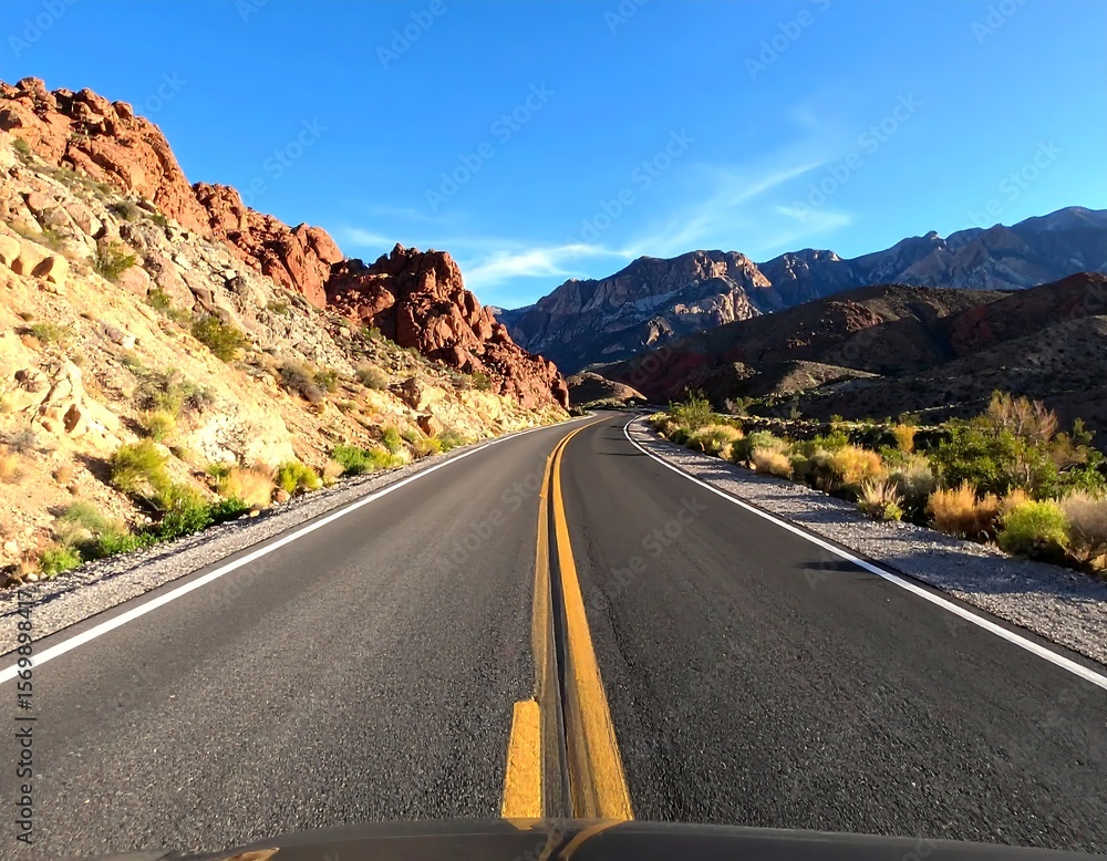 Naklejka premium Empty road through red rock mountains
