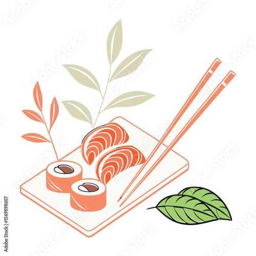 sushi pieces with chopsticks