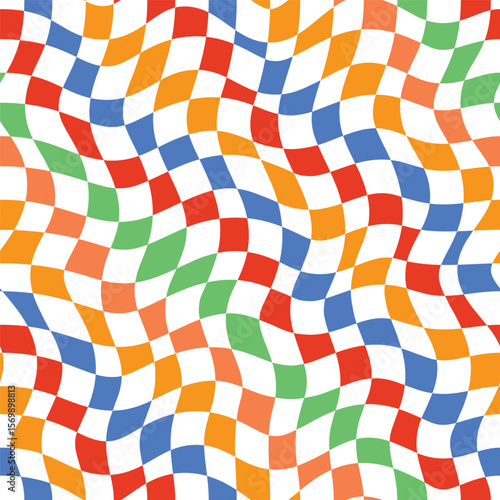 Abstract groovy colorful checkerboard seamless pattern, geometrical pattern	
