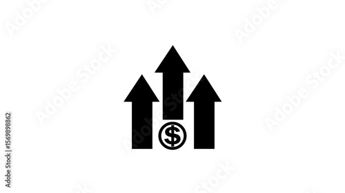 Business diagram up arrow icon animation. Business growth success chart, Glowing neon line of dollar sign icon and up arrow isolated.