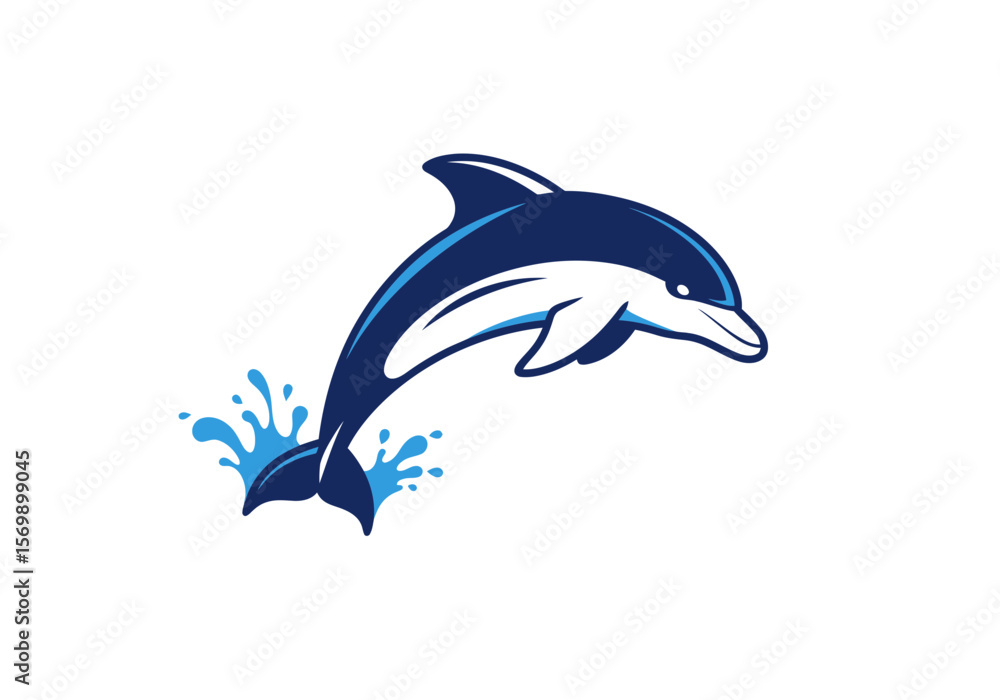 Fototapeta premium Jumping Dolphin Vector Logo | Playful Marine Animal Design | Ocean Mascot Art for Kids, Aquatic Branding, T-Shirts, Stickers, and Sea-Themed Projects