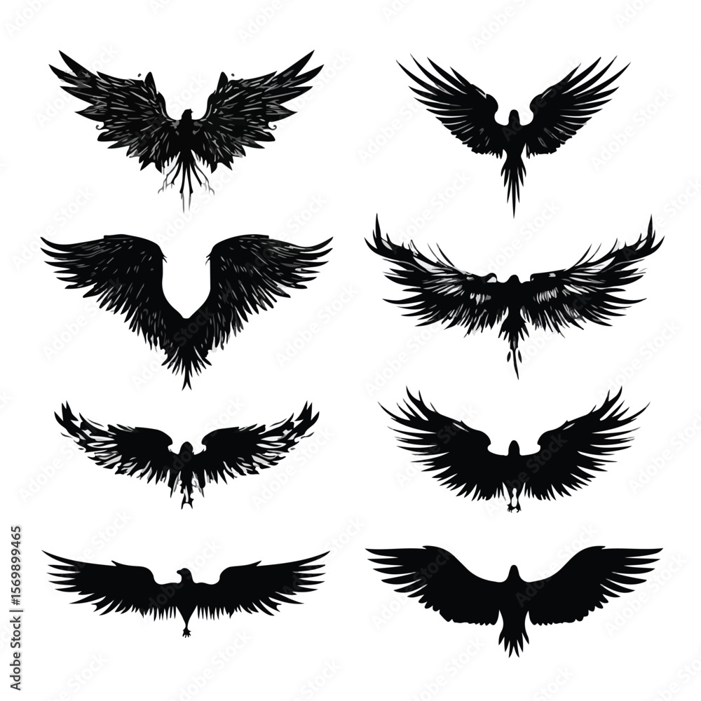 Obraz premium wings silhouette set, Black & White silhouette set