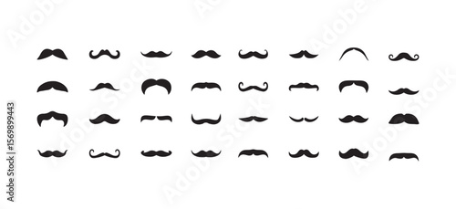 set of black man mustache icons. Mustache collection set. Set of moustache icons
