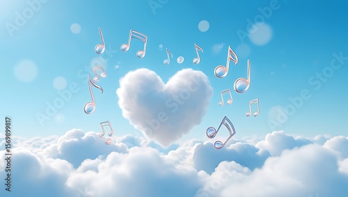 Melody of love floating among clouds in a serene sky