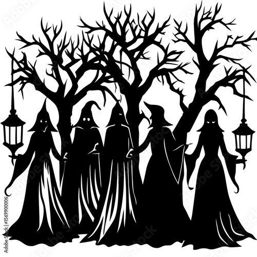 Eerie Ghostly Spirit Silhouette in Haunted Forest