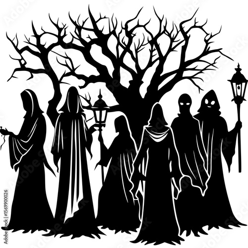 Eerie Ghostly Spirit Silhouette in Haunted Forest