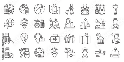 Top Tourist Destinations & Travel Experiences set of web icons in line style. tourist destinations, travel experiences, popular attractions and must visit places. Vector illustration