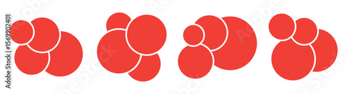 Set of red Circle photo collage template. 4 design. Red picture wall album for abstract background, business, collage art, brush collage, digital photo. vector illustration. 